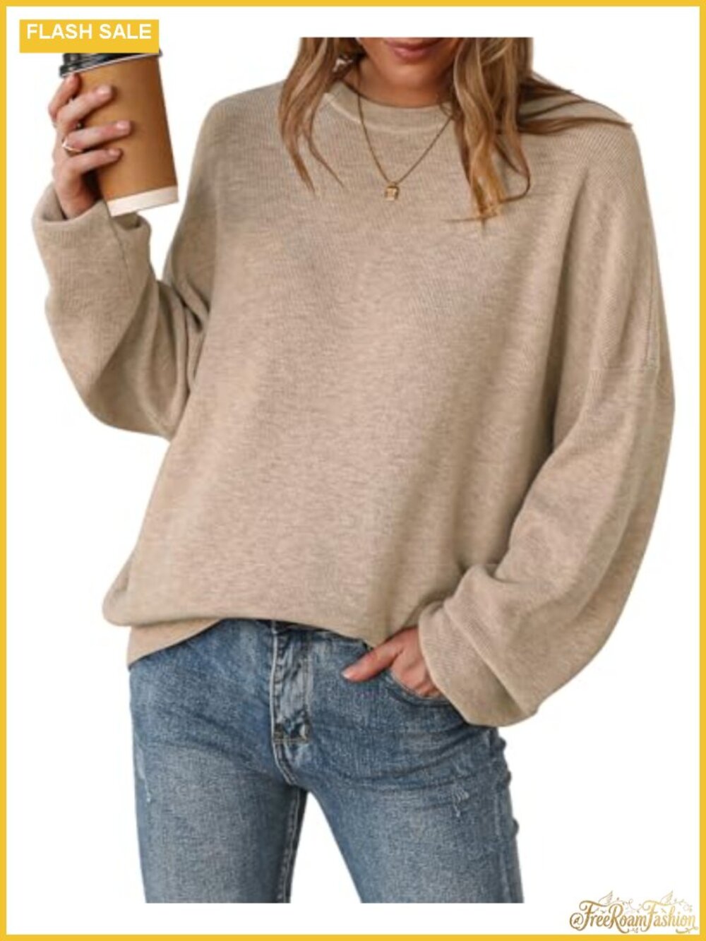 Wool Blend Oversized Crewneck Pullover Sweater Ribbed Knit